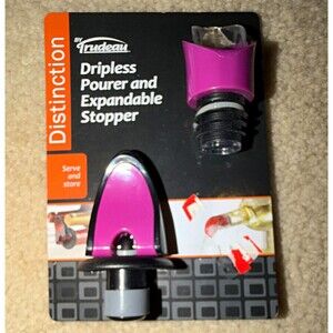 Trudeau Dripless Wine Pourer & Expandable Stopper Set, Purple, 2-Piece